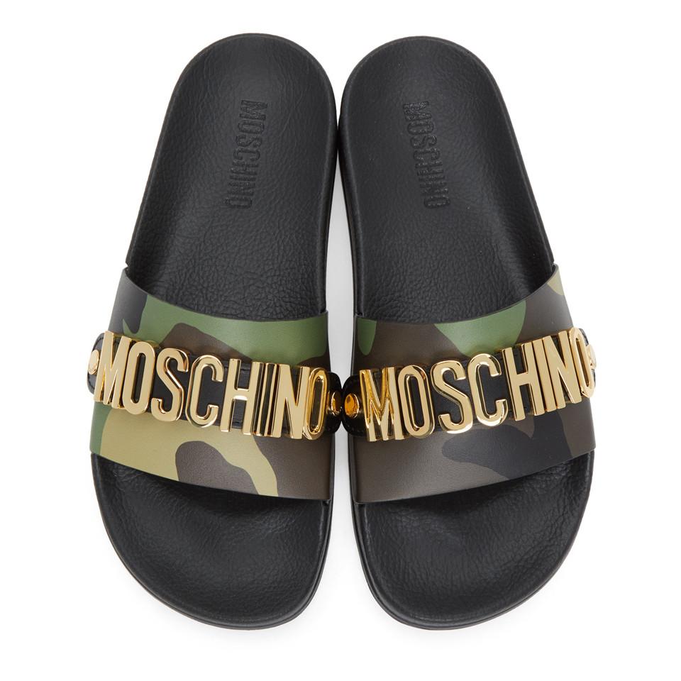 moschino multicolor logo pool sandals