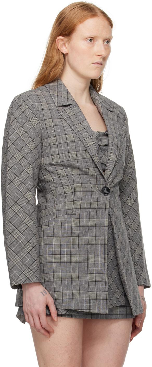 【GANNI】グレー チェック柄 フィット ブレザー GANNI】グレー チェック柄 フィット ブレザー (Ganni/ジャケット