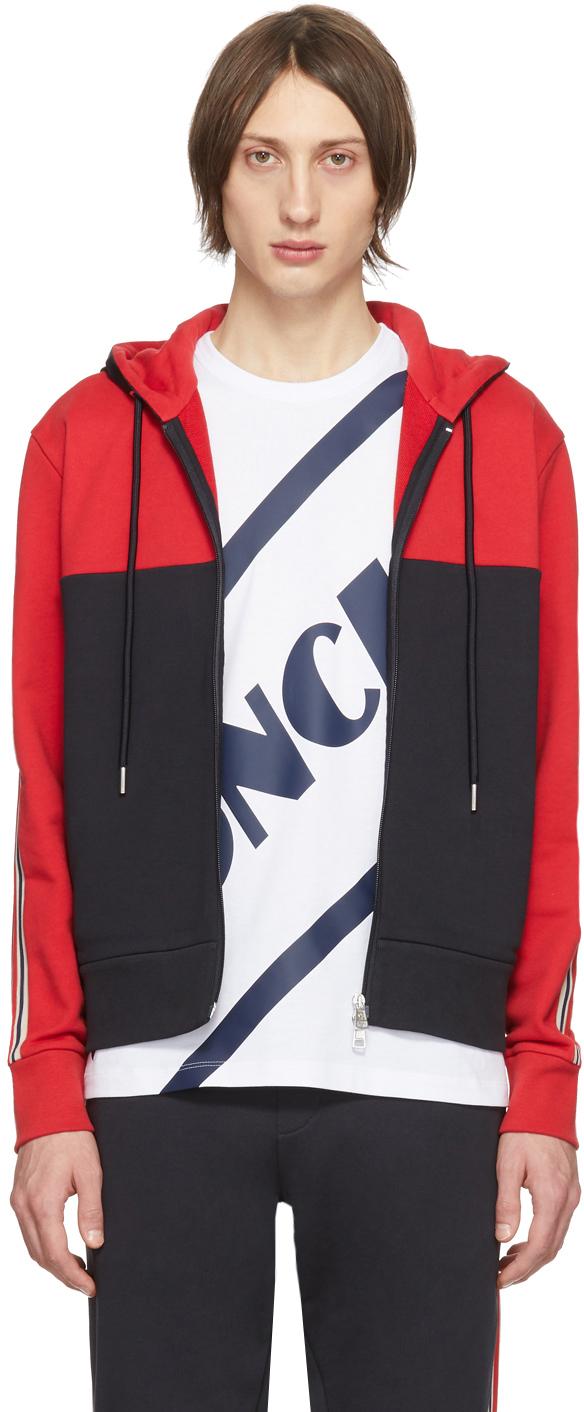 Moncler Cotton Stripe-detail Zip-up Hoodie in Red for Men - Save 