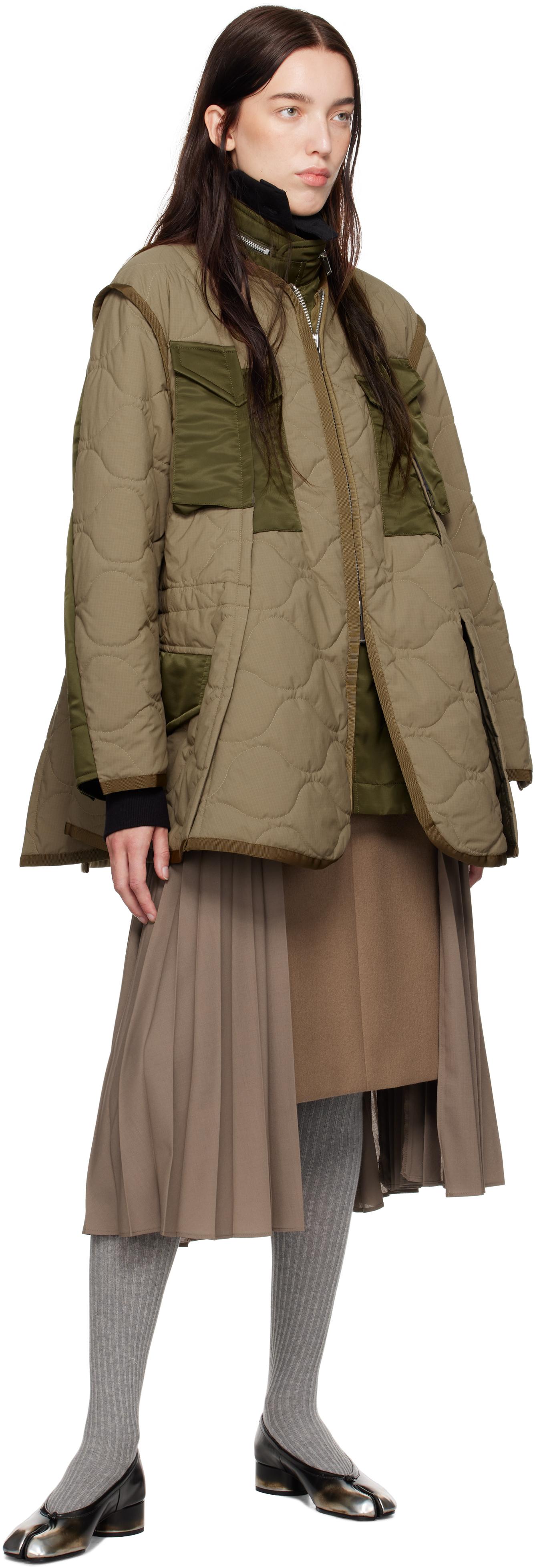 【sacai】カーキ スーツ＆メルトンウール ミディアムスカート Sacai カーキ スーツ&メルトンウール ミディアムスカート