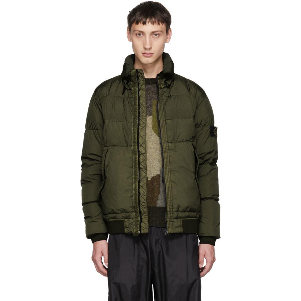 Stone Island Synthetic Green Down Bomber Jacket For Men Lyst