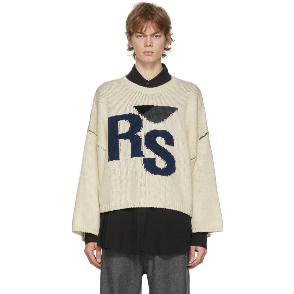 Raf Simons Wool Off-white Oversized Rs Sweater for Men - Lyst