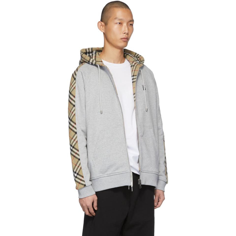 Burberry Cotton Grey Check Kurke Hoodie in Gray for Men - Lyst