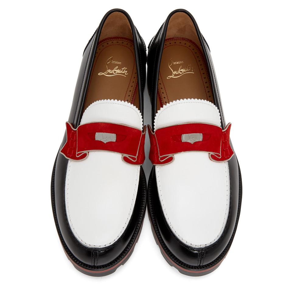 Christian Louboutin Leather Black And White Monocroc Flat Loafers for Men |  Lyst