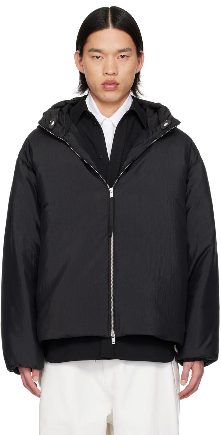 Jil Sander メンズ ブラック フード ダウンジャケット ジャケット