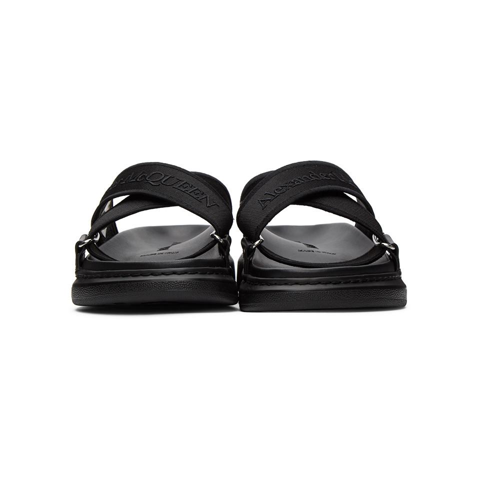 Alexander McQueen Leather Black Oversized Hybrid Slides for Men - Lyst