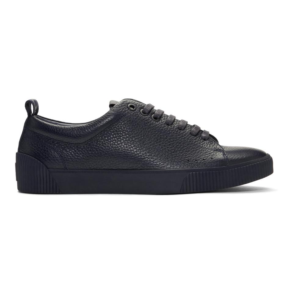 HUGO Leather Navy Zero Tennis Sneakers in Blue for Men - Lyst