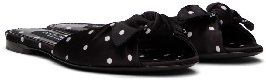 【Dolce&Gabbana】ブラック サテン プリント フラットサンダル Satin sandals with gemstone embellishment in Black for Women