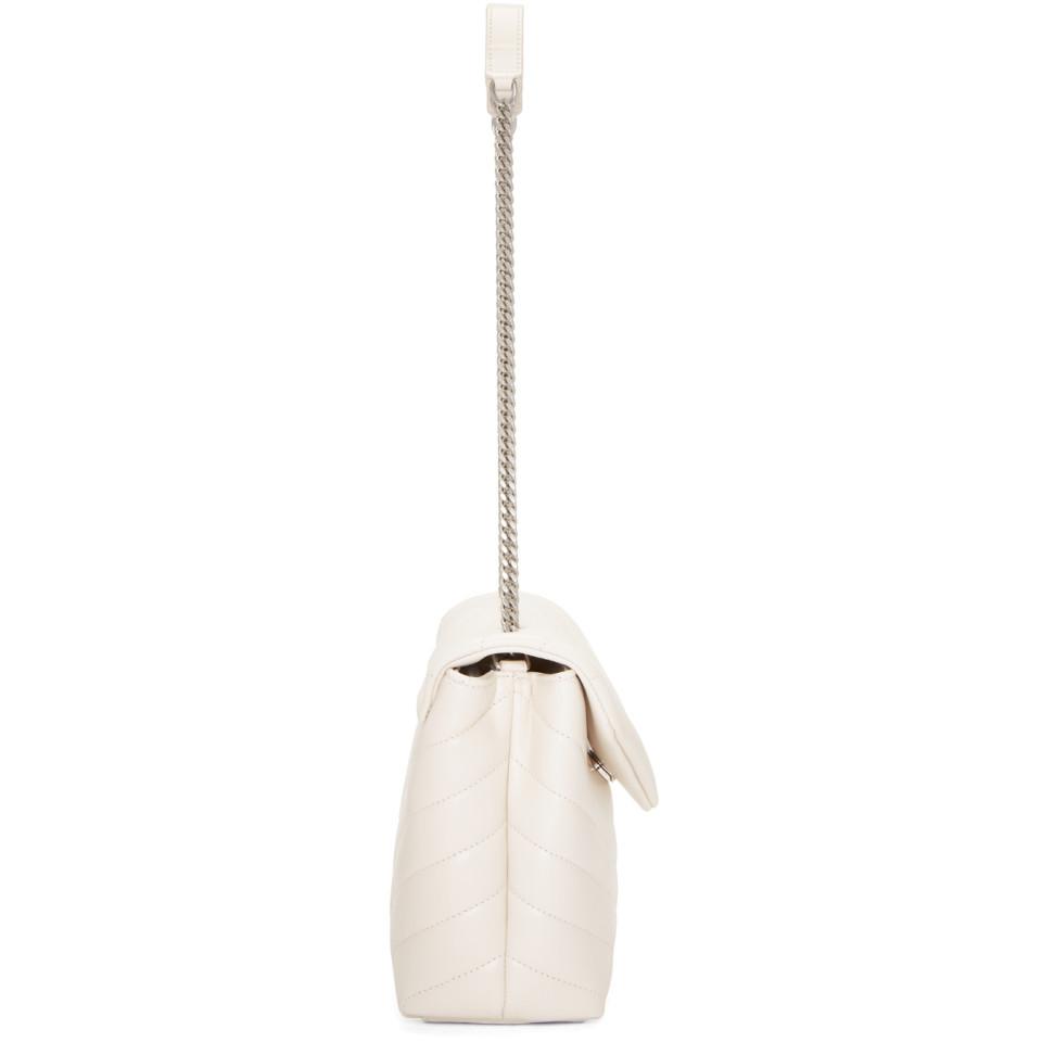 Used Saint Laurent Loulou Small Chain Bag in White Leather