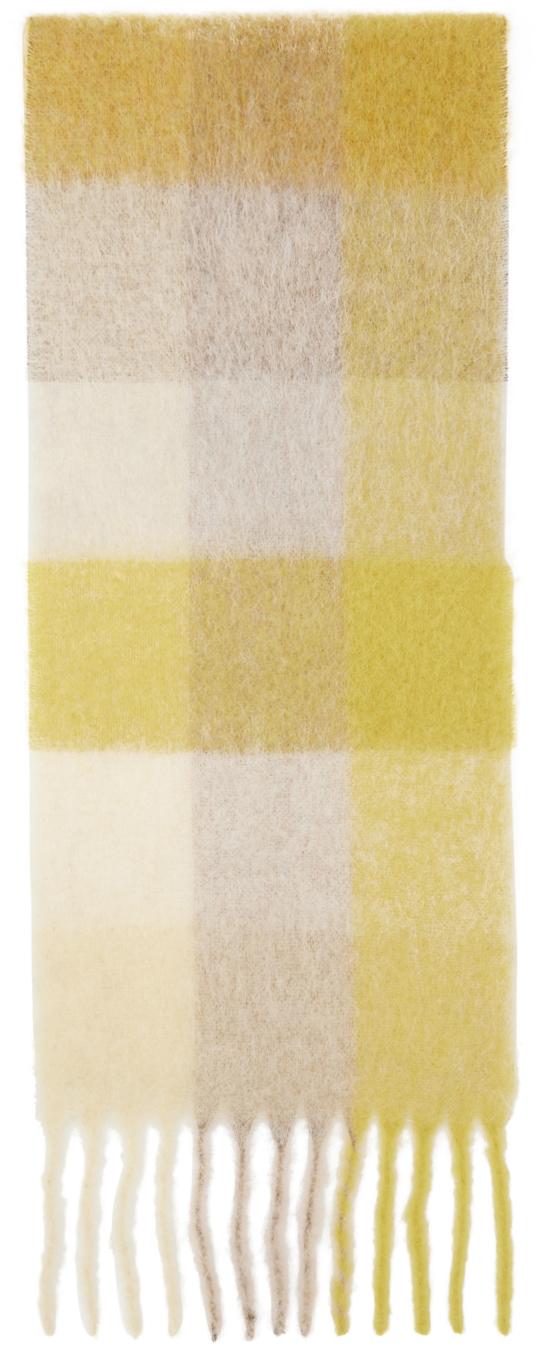 Acne Studios メンズ イエロー モヘア チェック マフラー Acne Studios メンズ イエロー モヘア チェック マフラー