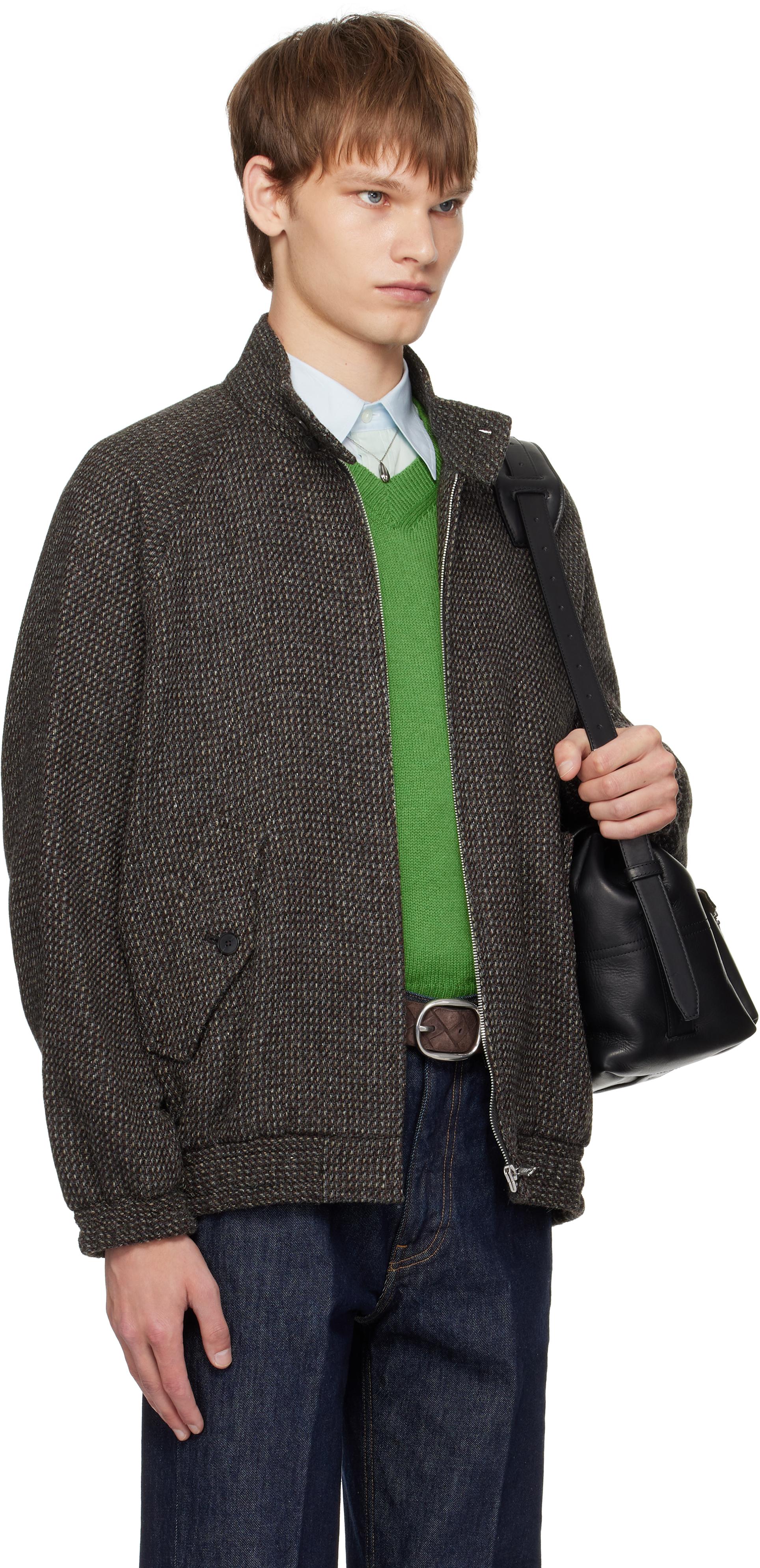 AURALEE Alpaca Wool Silk Tweed Zip Blouson Jacket in Black for Men