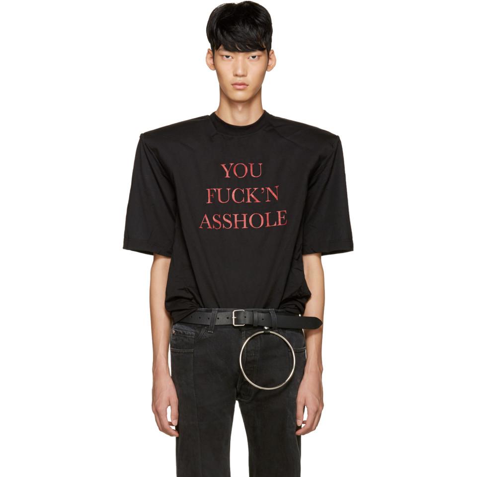 Vetements Ssense Exclusive Black 'you Fuck'n Asshole' Football Shoulder  T-shirt for Men | Lyst