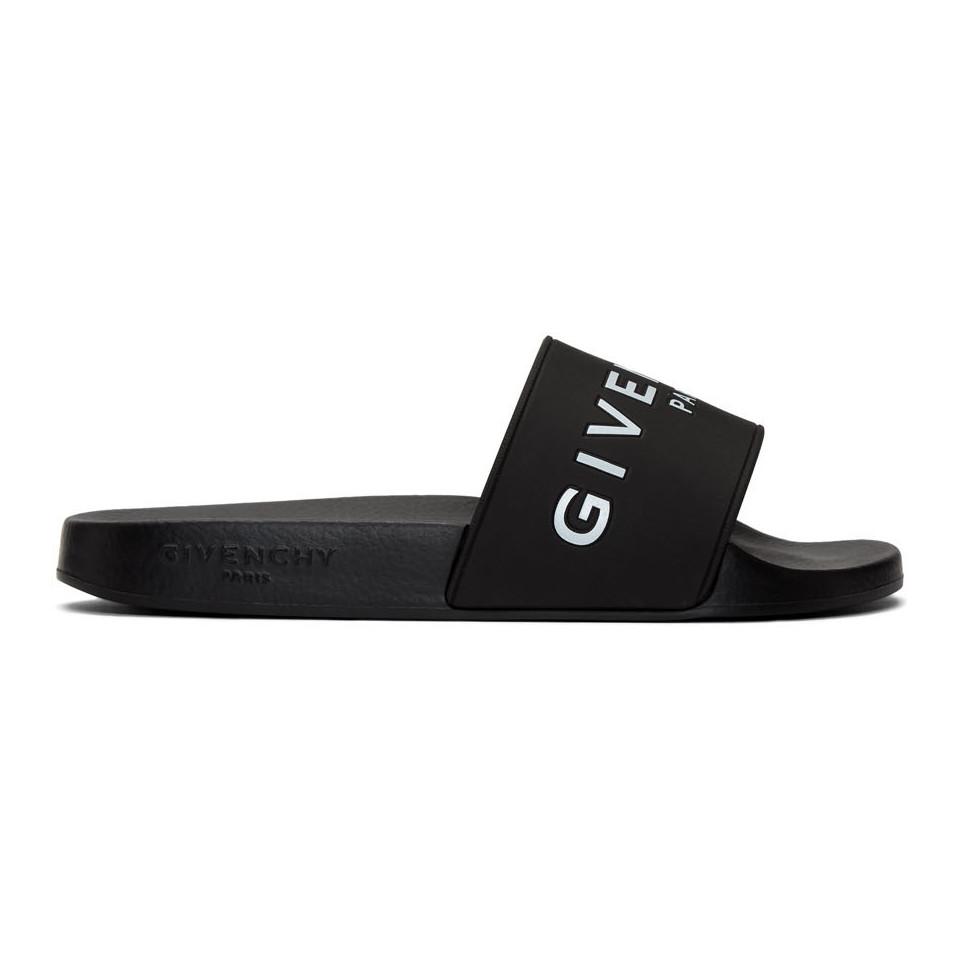 Givenchy Black And White Logo Rubber Slides - Lyst