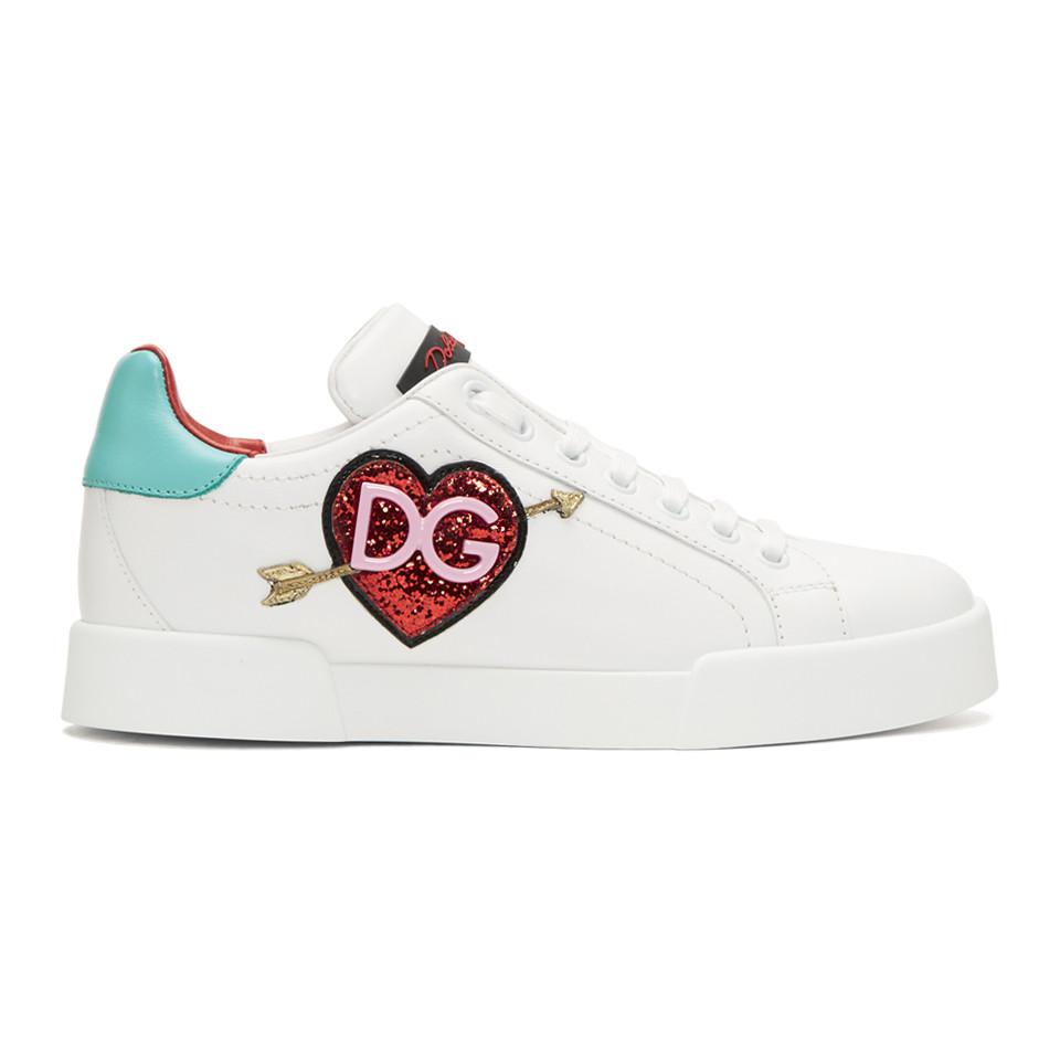 Dolce & Gabbana Leather White Heart Sneakers | Lyst