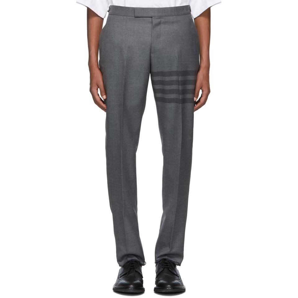 Thom Browne Wool Grey 4bar Sidetab Trousers in Gray for Men Lyst