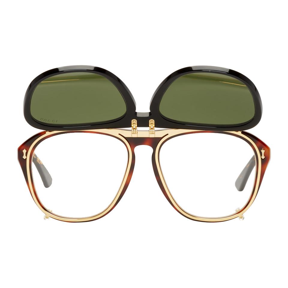 Gucci Tortoiseshell And Black Opulent Luxury Flip-up Sunglasses for Men -  Lyst