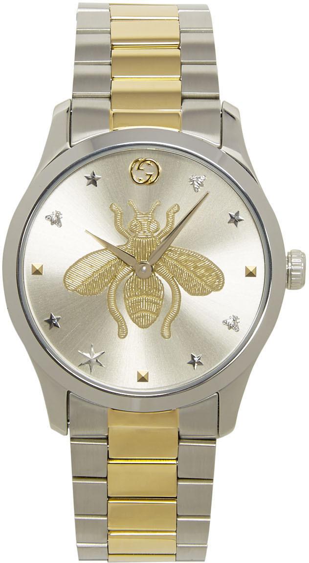 G-timeless Bee Watch in Silver/Gold (Metallic) for Men - Lyst