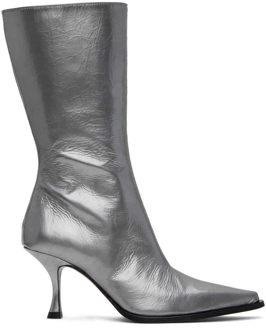 Acne Studios Silver Leather Heel Boots in Gray Lyst