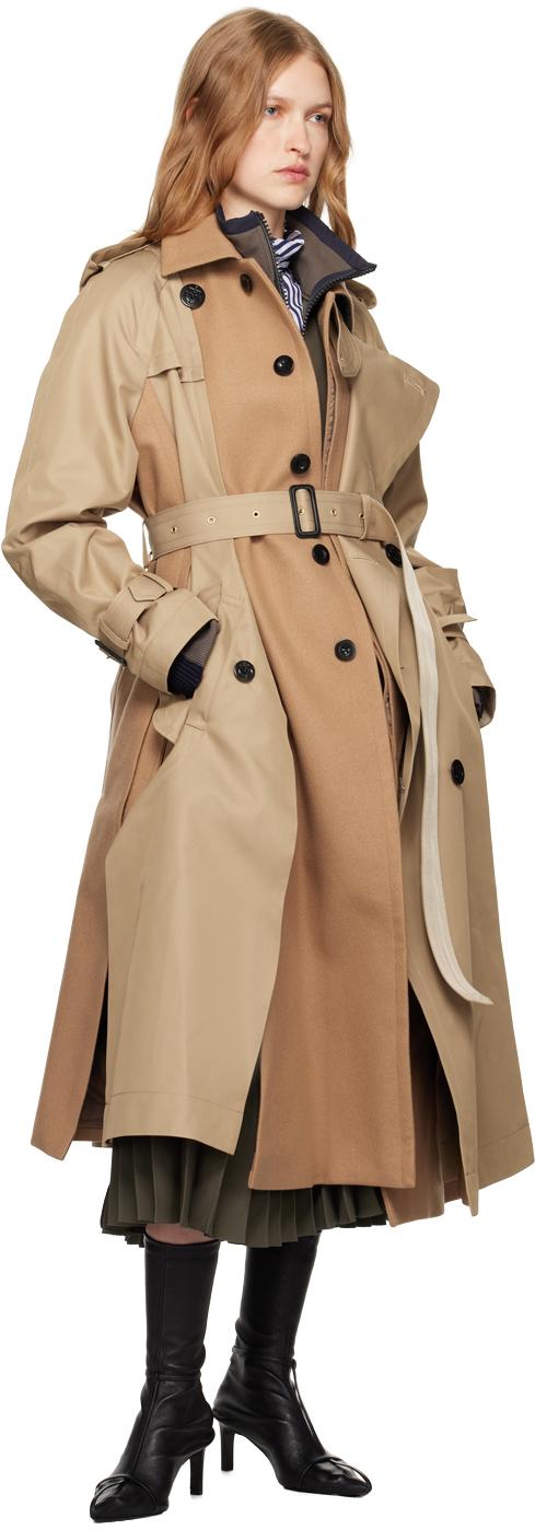 Sacai Cotton & Wool Trench Coat in Black | Lyst Canada
