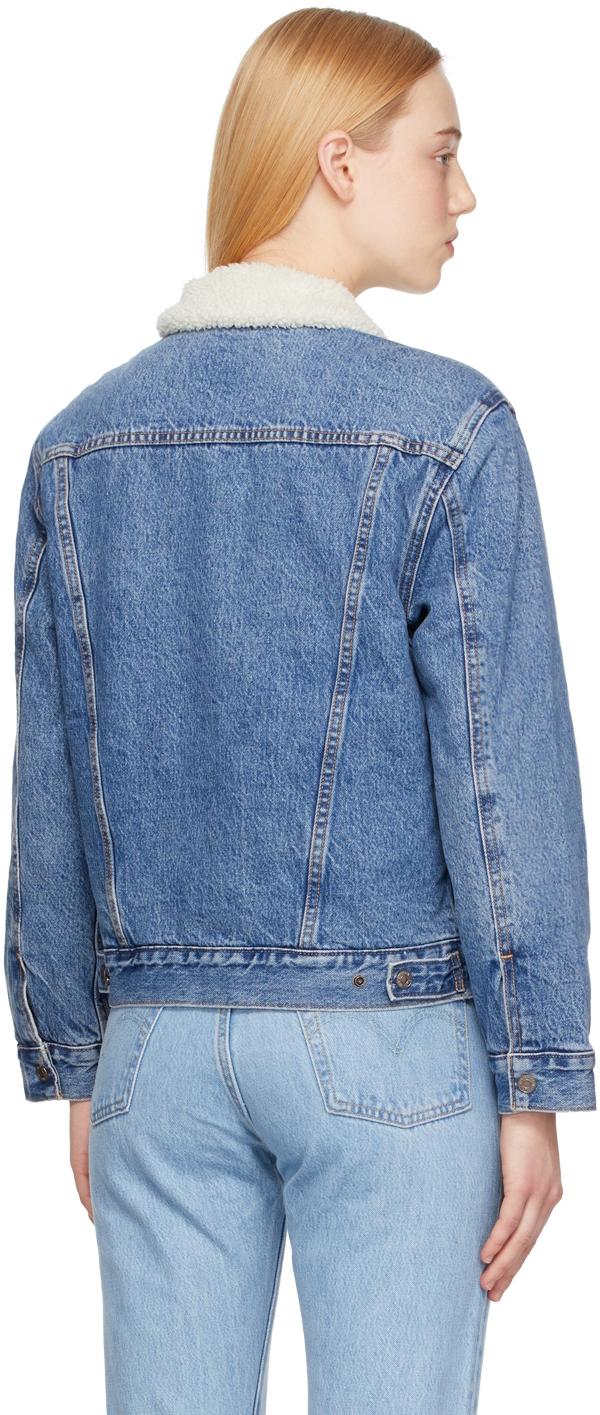 即納可 Levi Sレディース ブルー Ex Boyfriend デニム トラッカージャケット エルゴベビー送料無料 ウェア Www Hilditch De