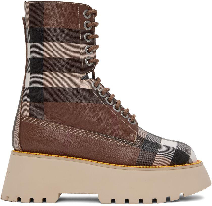 Burberry Exaggerated Check Platform Boot in Brown | Lyst