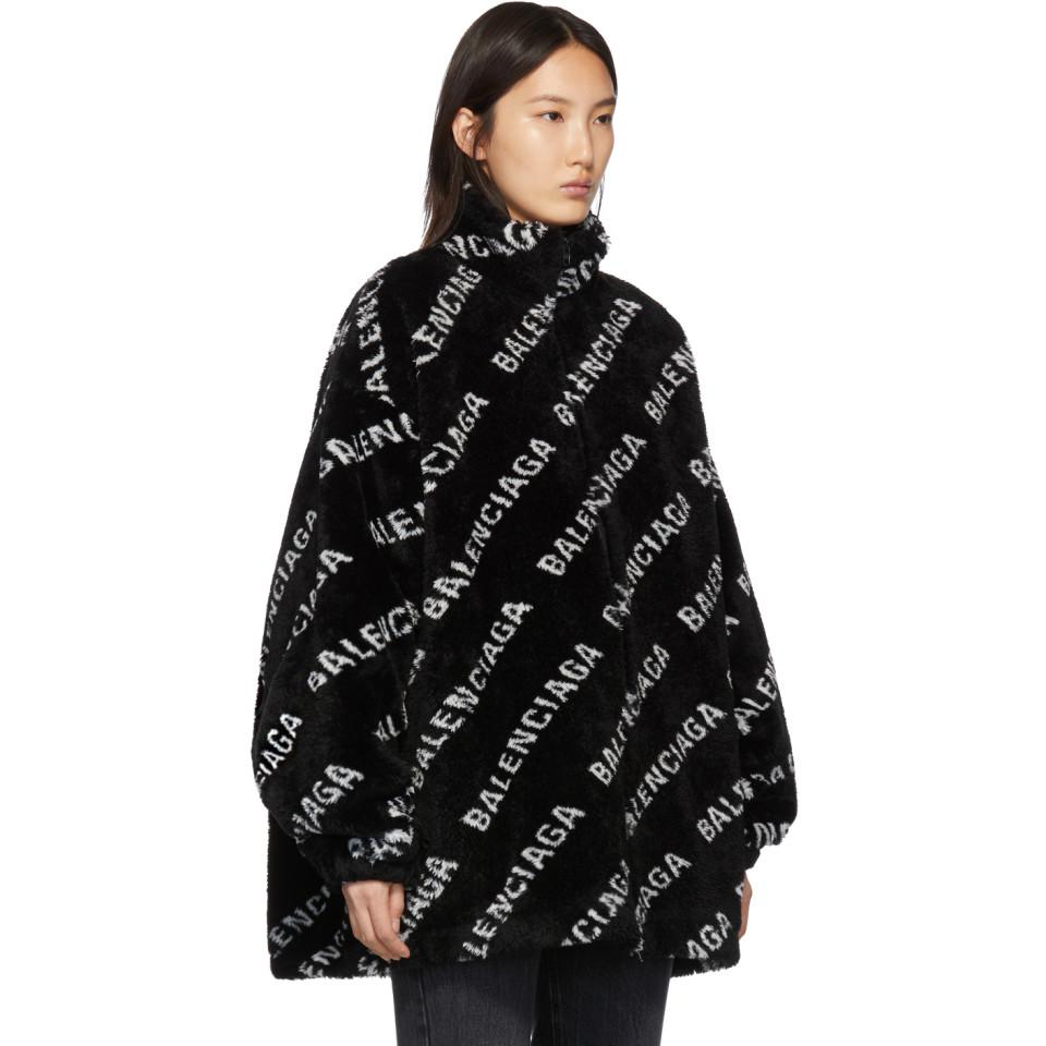 Balenciaga Black Faux-fur Zip Jacket | Lyst