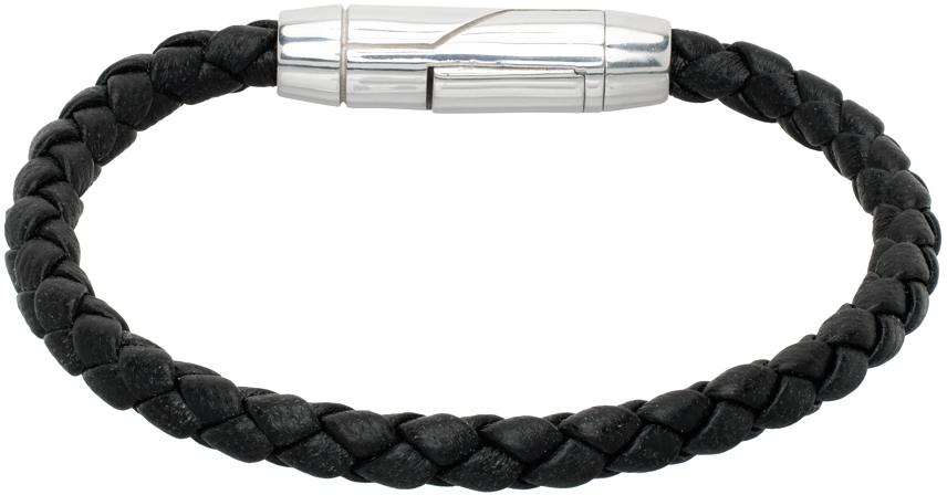 Bottega Veneta メンズ ブラック ブレイドレザー ブレスレット 