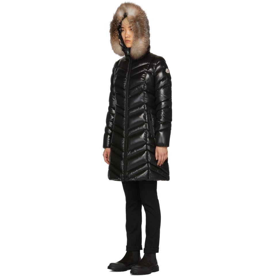 Moncler Black Down And Fur Fulmar Coat 