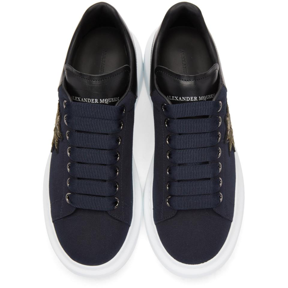 Alexander McQueen Canvas Navy Embroidered Oversized Sneakers in Blue for  Men | Lyst