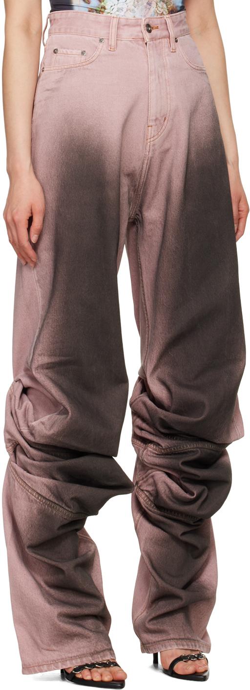 【関税込み】Y/Project ブラウン Draped Cuff ジーンズ Y/project Draped Cuff Jeans - Black/Pink | Garmentory
