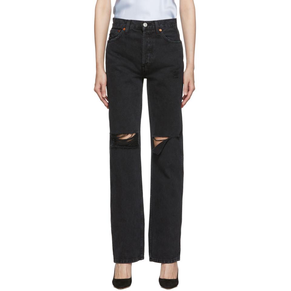 RE/DONE Denim Black Rips High-rise Loose Jeans - Lyst