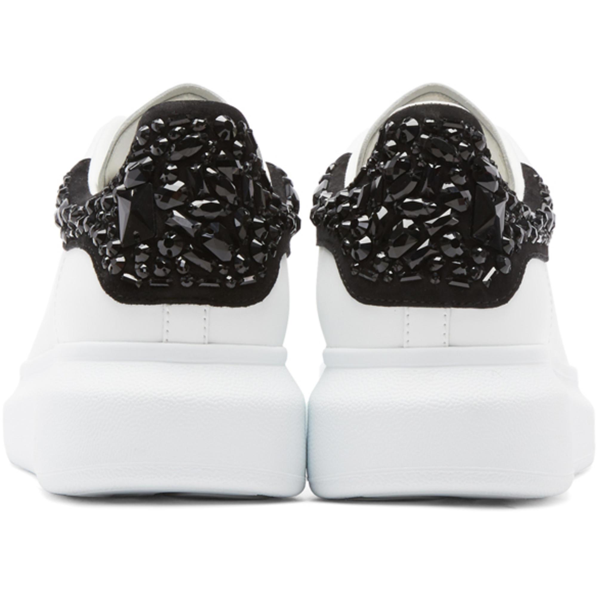 Alexander McQueen Leather White & Black Glitter Oversized Sneakers - Lyst