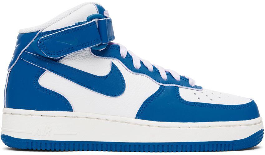 Nike White & Blue Air Force 1 '07 Mid Sneakers | Lyst