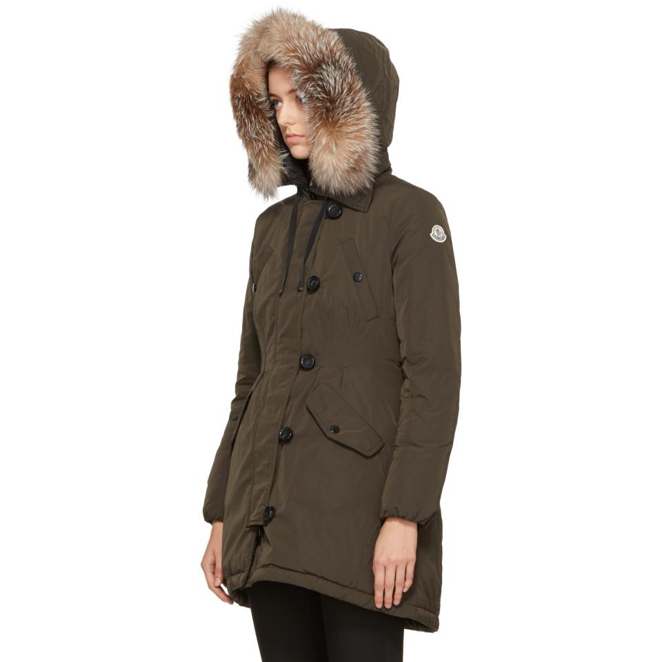 Moncler Green Down & Fur Arehdel Coat | Lyst