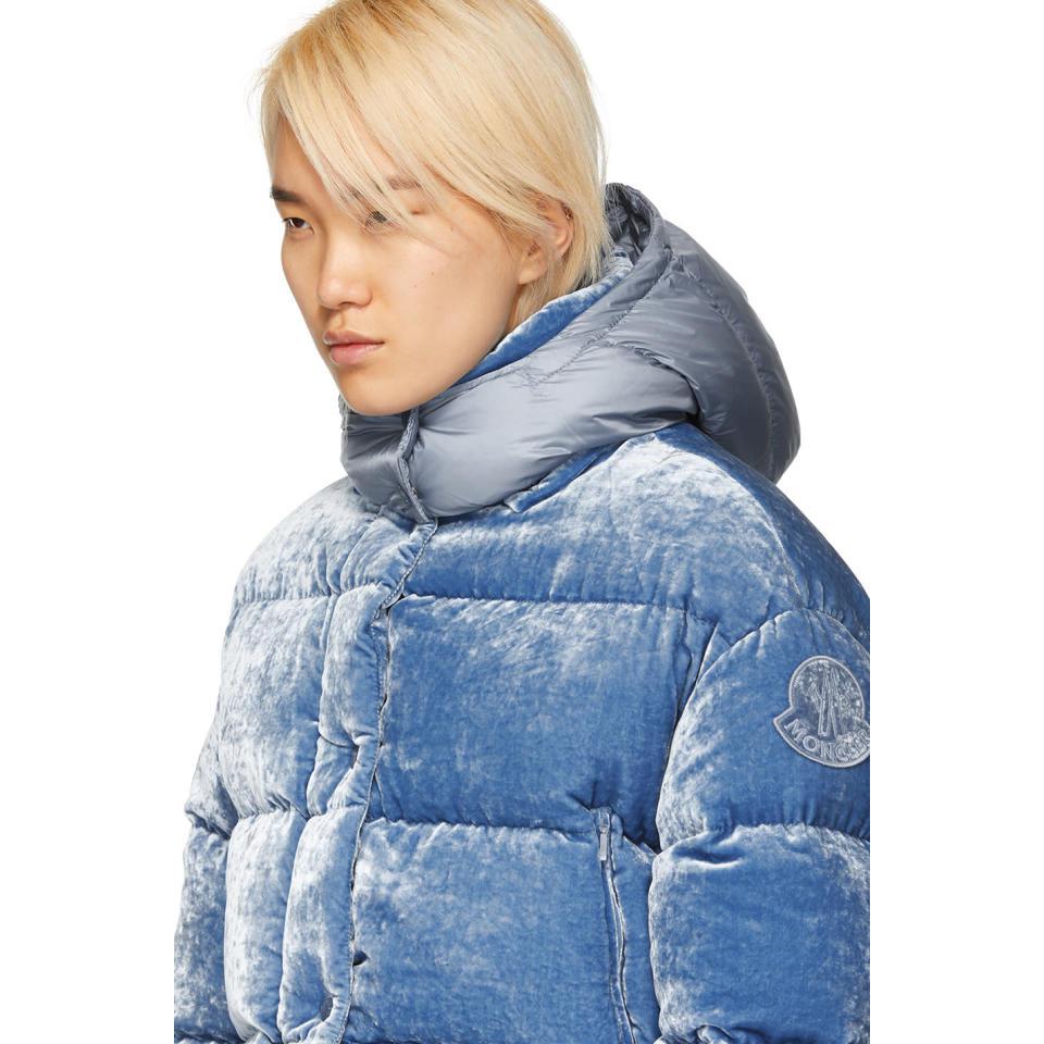 Moncler Blue Velvet Down Caille Jacket | Lyst