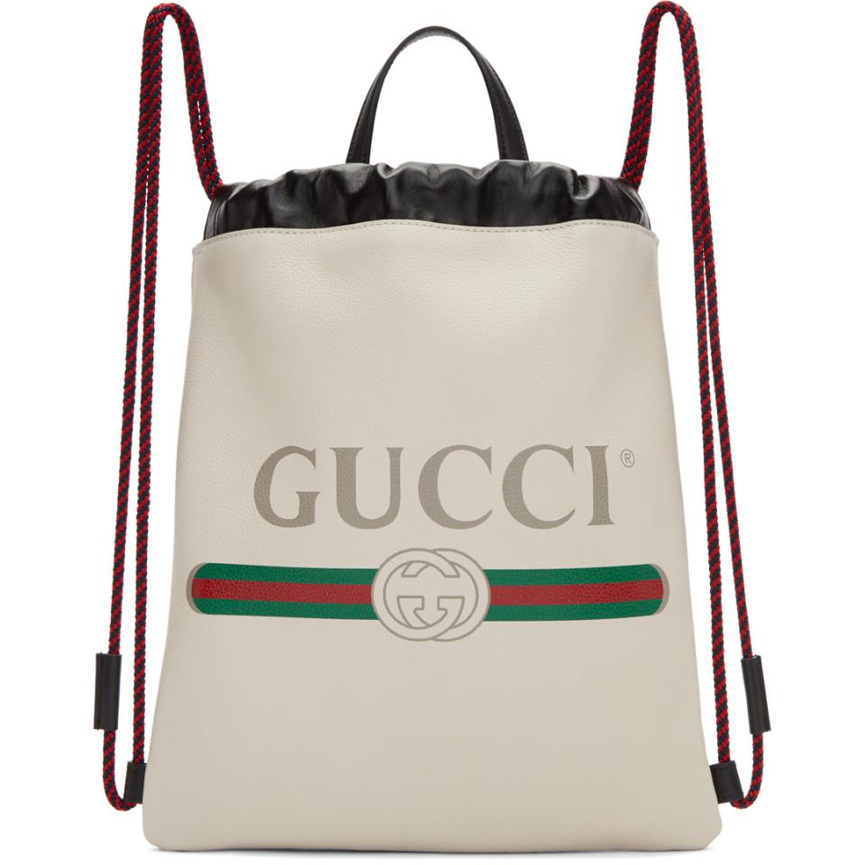 Gucci White Small Logo Drawstring Backpack | Lyst