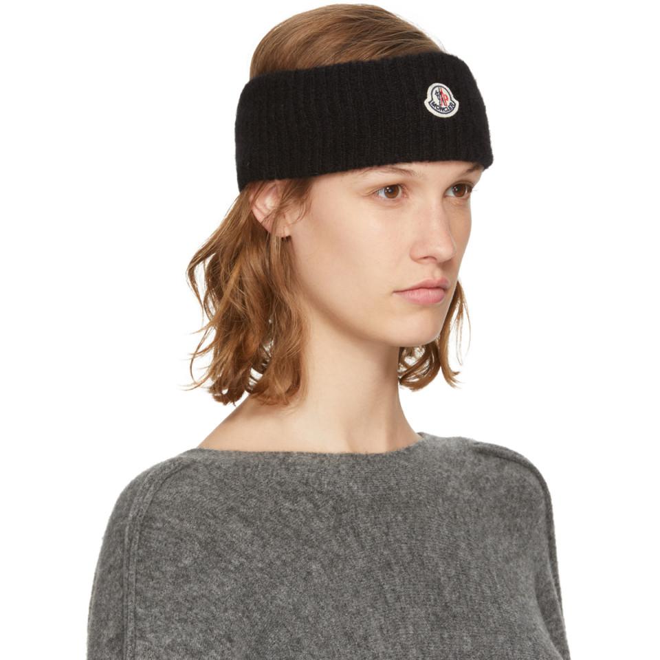 Moncler Wool Black Logo Headband | Lyst