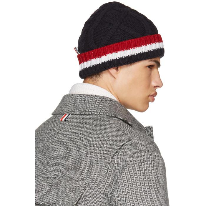 Thom Browne Wool Navy Aran Cable Beanie in Blue for Men - Lyst