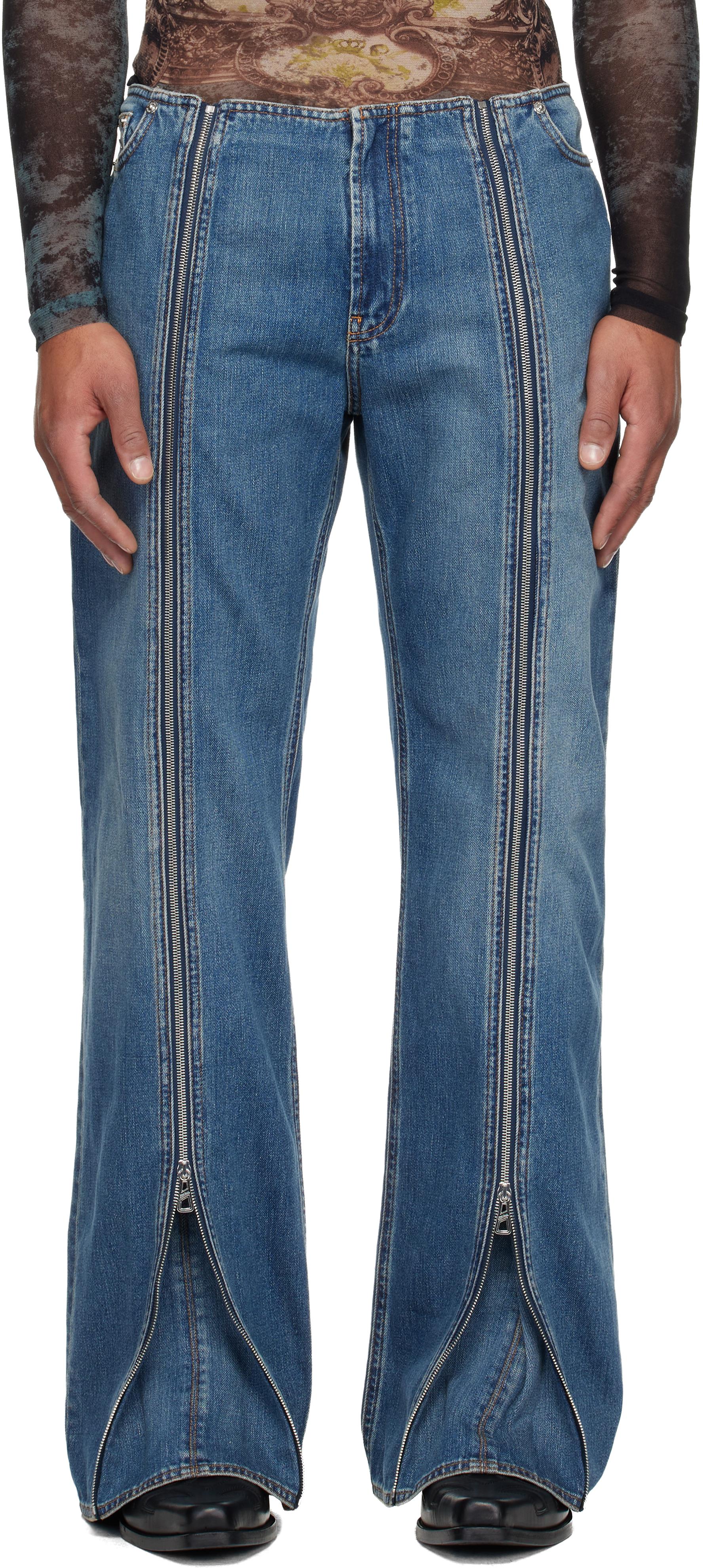 Jean Paul Gaultier Zipped Jeans in Blue for Men | Lyst