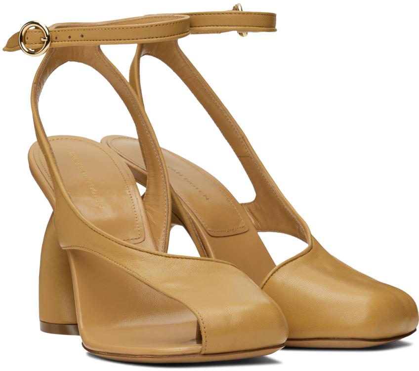 Dries Van Noten レディース メタリック タン レザー ヒールサンダル  