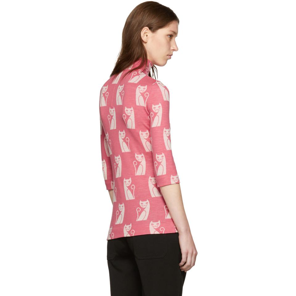 Miu Miu Wool Pink Cat Motif Sweater - Lyst