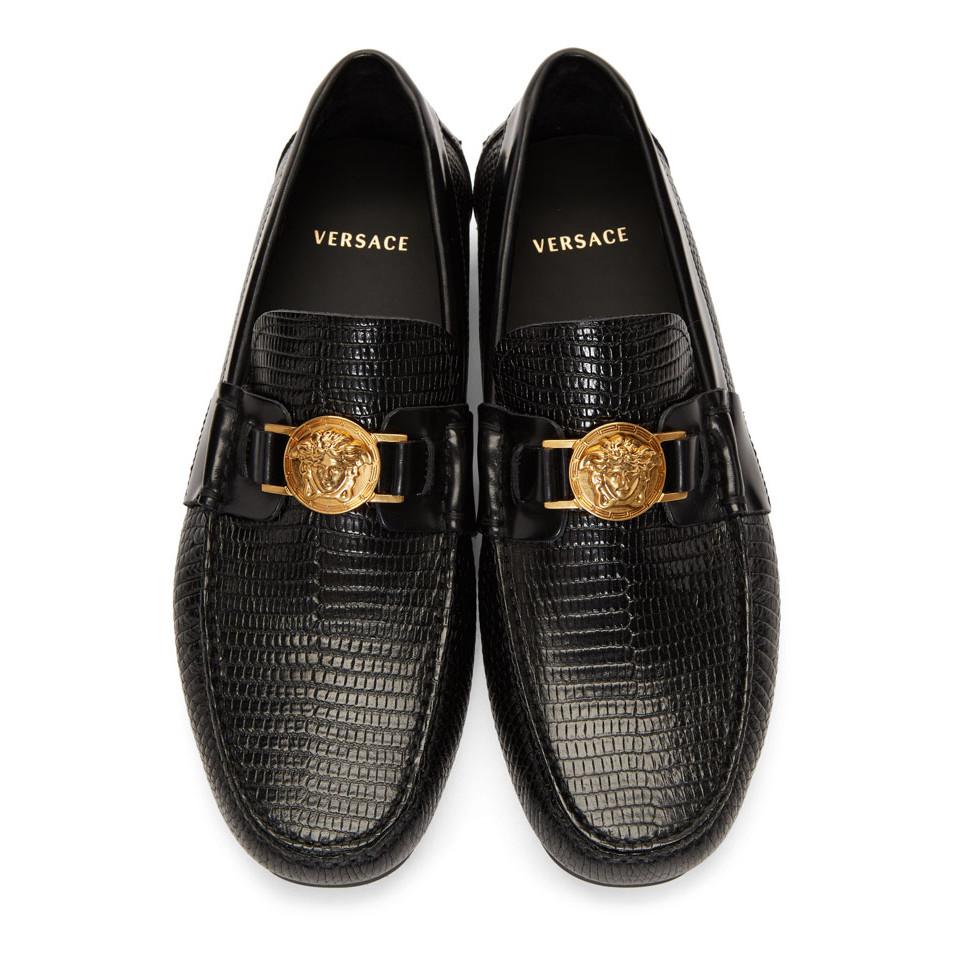 Versace Leather Black Croc Medusa Loafers for Men - Lyst
