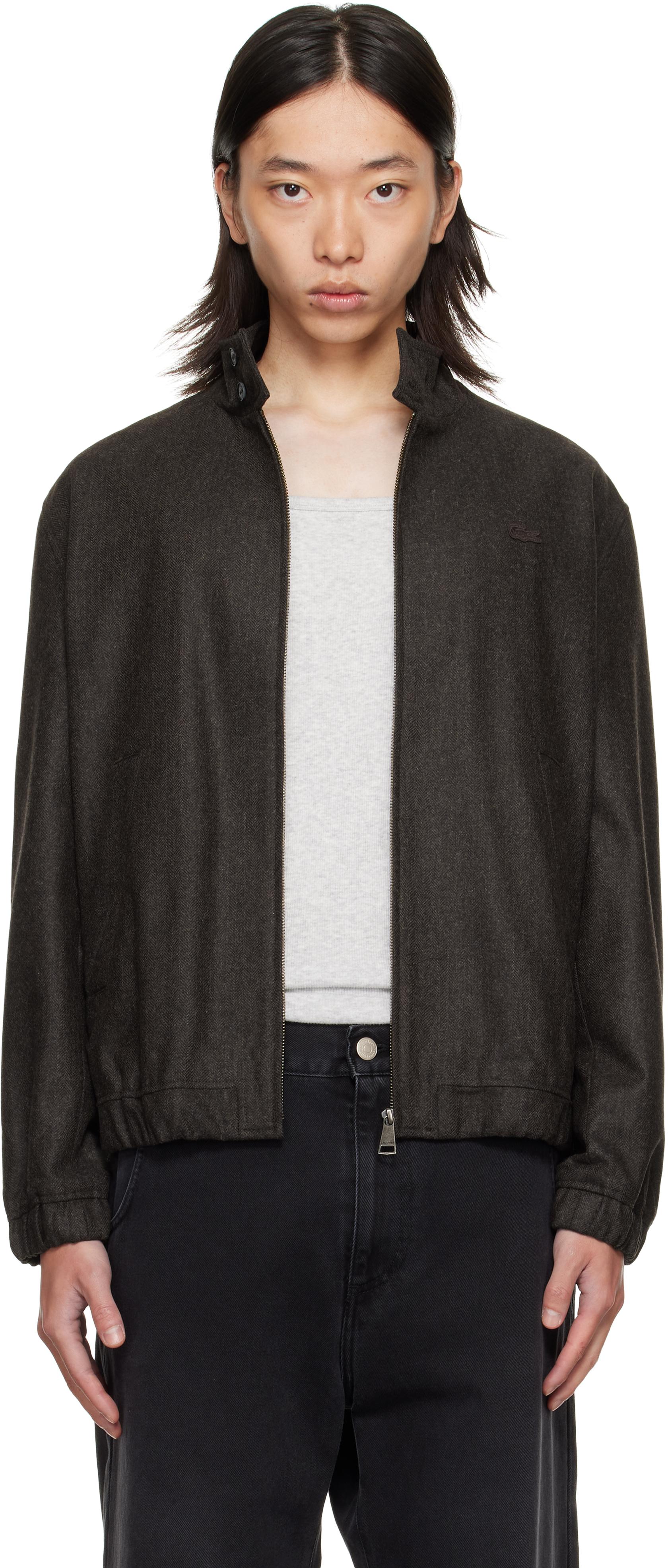 Lacoste Wool Harrington Jacket in Black for Men | Lyst