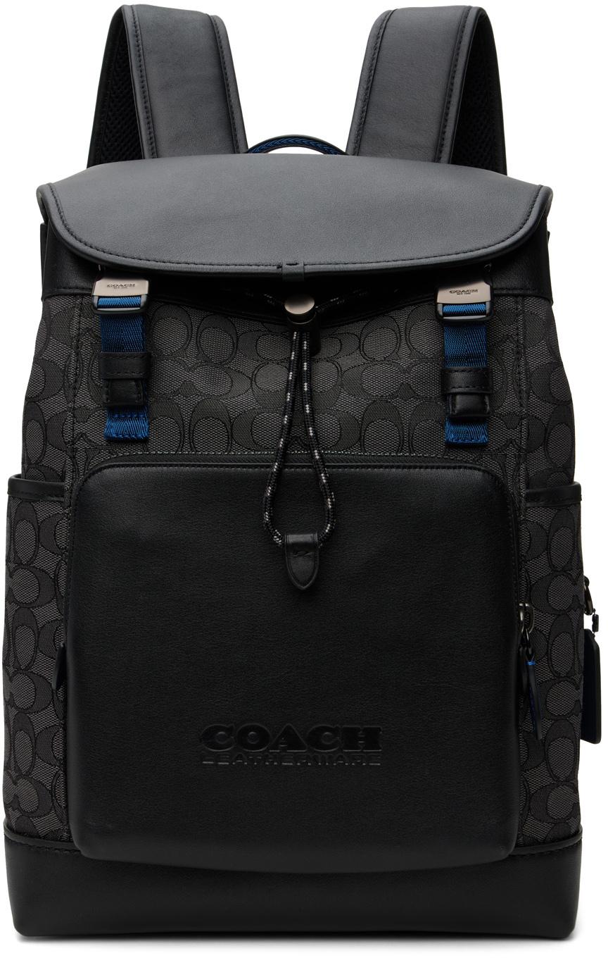 COACH Black & Gray League Flap Backpack for Men | Lyst