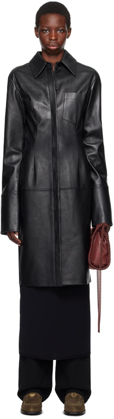 Sportmax レディース ブラック Oidio レザー ミディアムワンピース 