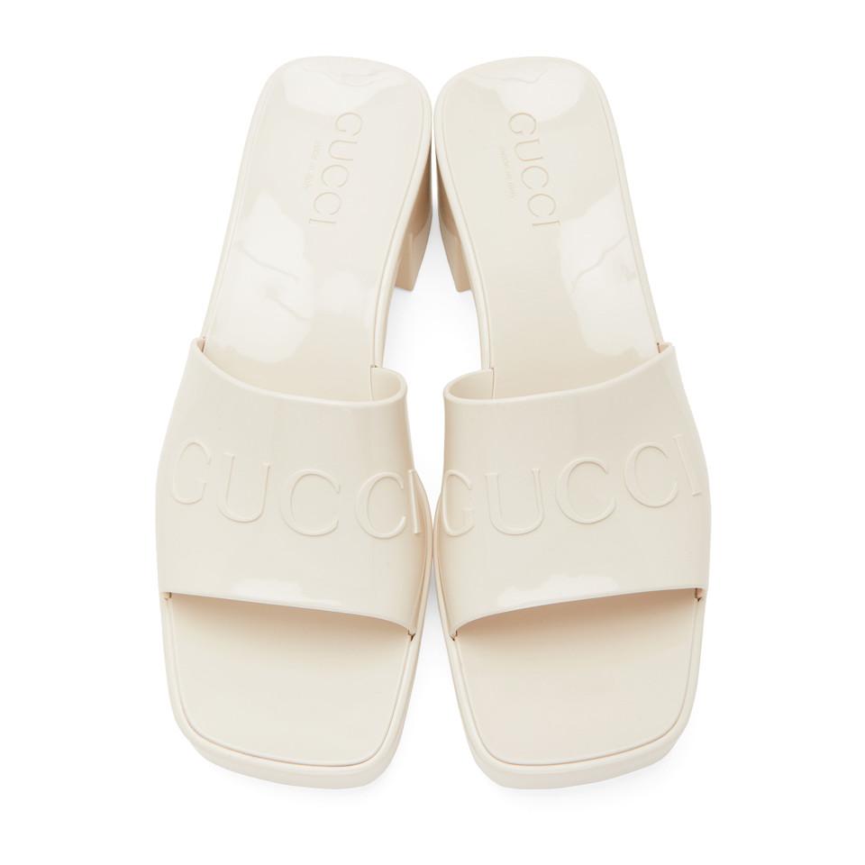 Gucci Off-white Rubber Slide Heeled Sandals - Lyst