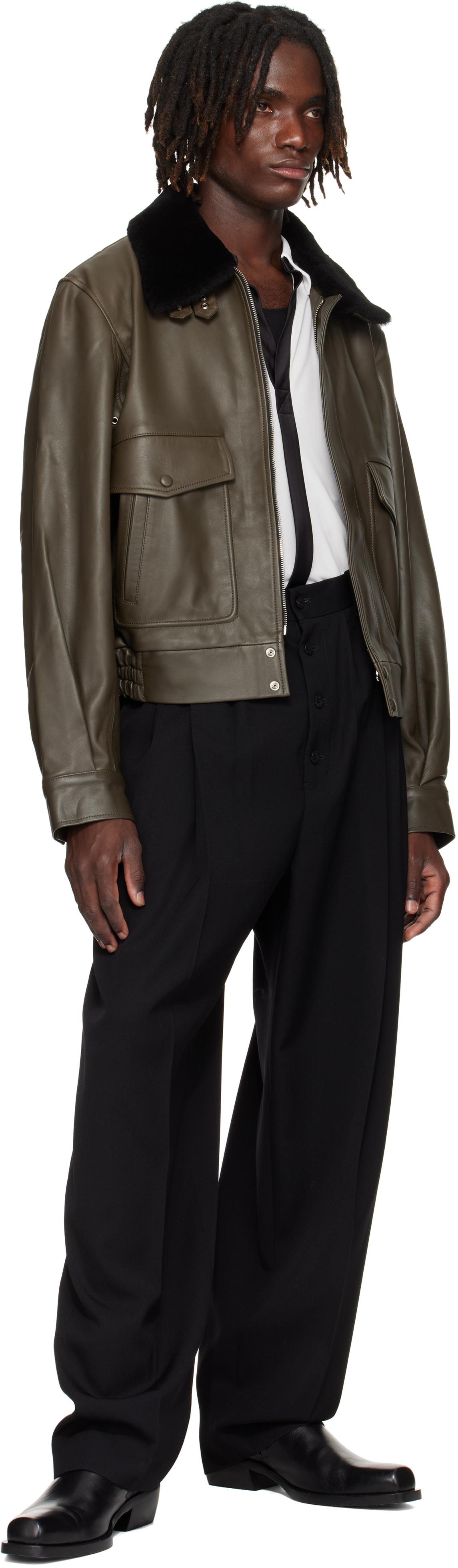 Ernest W. Baker Khaki Aviator Leather Jacket in Black for Men