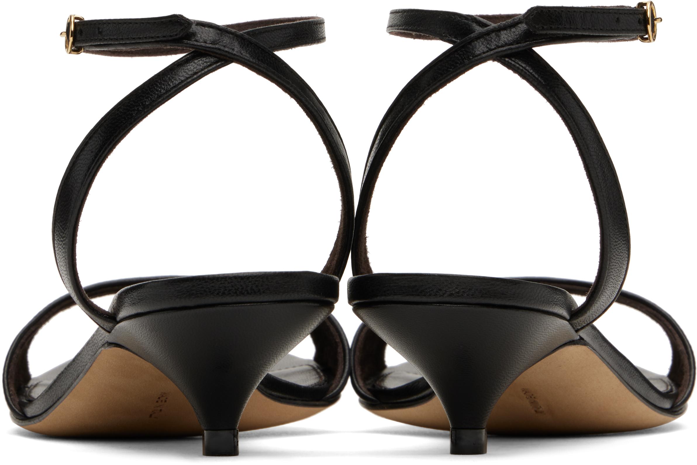【THE ROW】Vika アンクルストラップ ヒール Vika Ankle Strap Kitten Heel Black in Leather – The Row