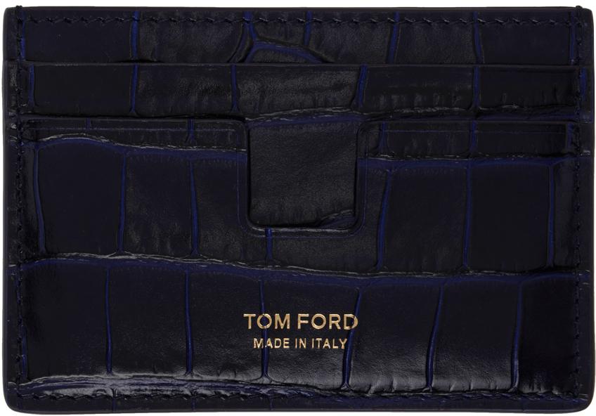 TOM FORD ネイビー シャイニー クロコエンボス カードケース TOM FORD: ネイビー シャイニー クロコエンボス カードケース