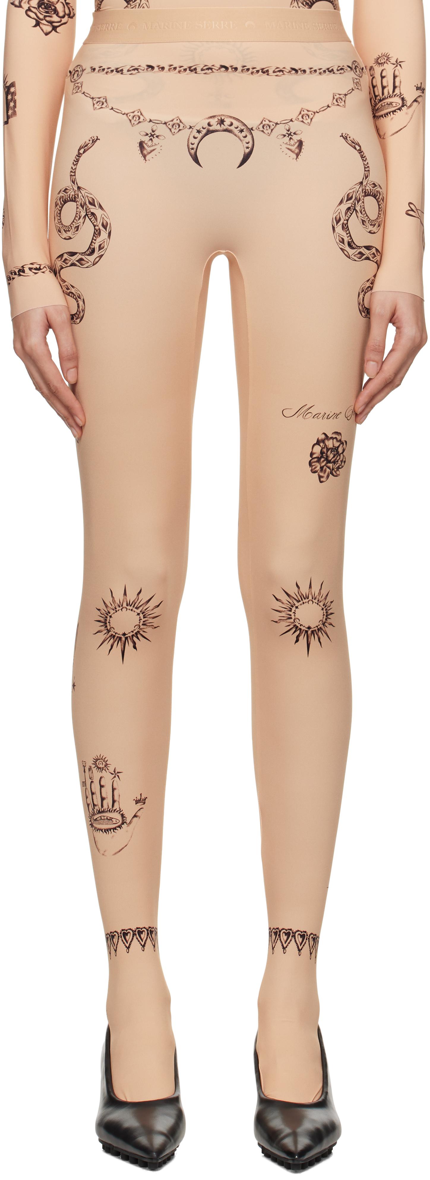 Marine Serre レディース ナチュラル ベージュ Tattoo Printed タイツ 